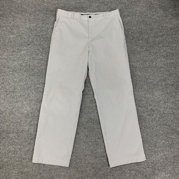 Nike Pants Men 34 White Grey Stripe Dri Fit Flat Front Performance Stretch Golf - Picture 2 of 12